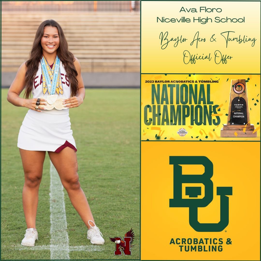 FloroAva's tweet photo. Extremely grateful to have received an offer from the 8x Acrobatics and Tumbling National Champions! Such an amazing opportunity! Sic Em’ 🐻 https://t.co/kdWmdZYtkp
