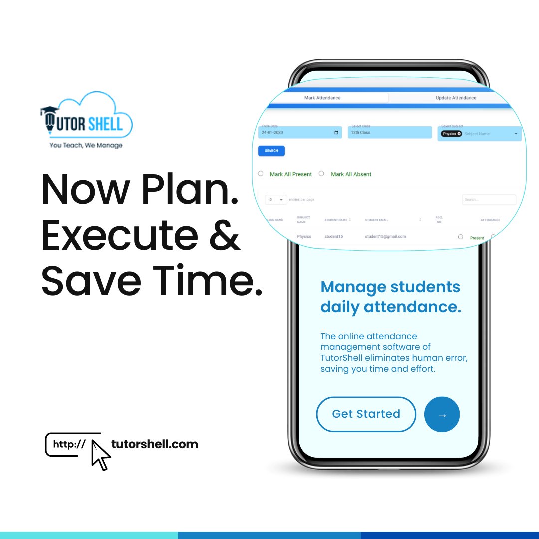 🔍 Keep track of student attendance effortlessly, monitor absences, and generate reports with a few simple clicks! 📈📋

Join the league of educators transforming attendance management with TutorShell! 🎓💼

#AttendanceMadeEasy #OnlineAttendanceSystem #TutoringSimplified