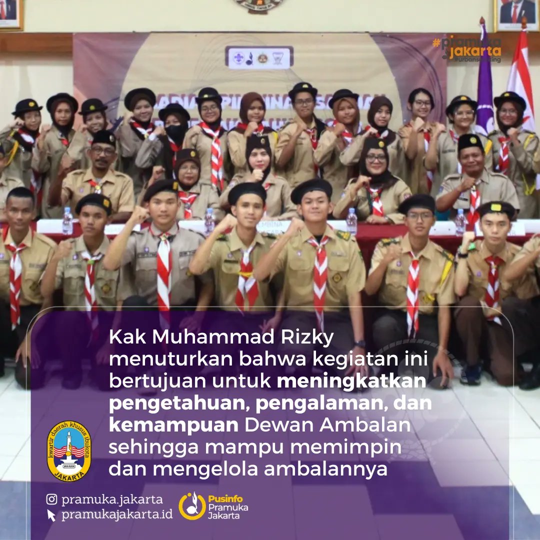 Pramuka Sawah Besar menyelenggarakan kegiatan Dianpinsat (Gladian Pimpinan Satuan) di Aula Gedung Kecamatan Sawah Besar pada 22 - 23 Juli 2023. Tercatat sebanyak 39 peserta dari 8 Gugus depan yang mengikuti kegiatan tersebut.

#pramukajakarta #dianpinsat #sawahbesar #2023