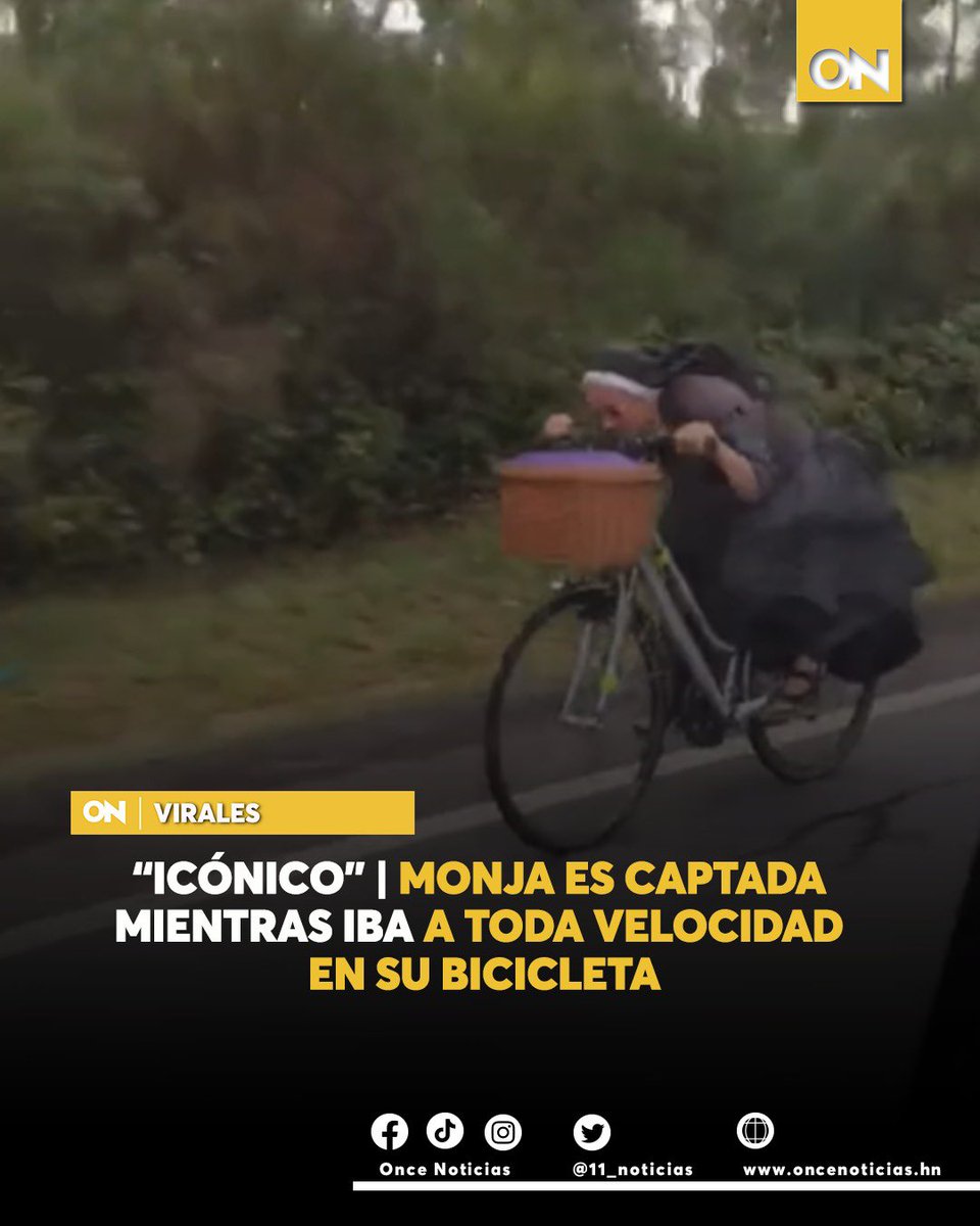 canal11hn's tweet photo. #VIRALES🟡| Se ha viralizado en redes en video en el que se observa una monja manejando en bicicleta a un costado de la carretera a alta velocidades.
Mira el momento aquí:
https://t.co/KbpXlAMrSL
#Monja #Captada #Bicicleta https://t.co/WCnJBL1P2C