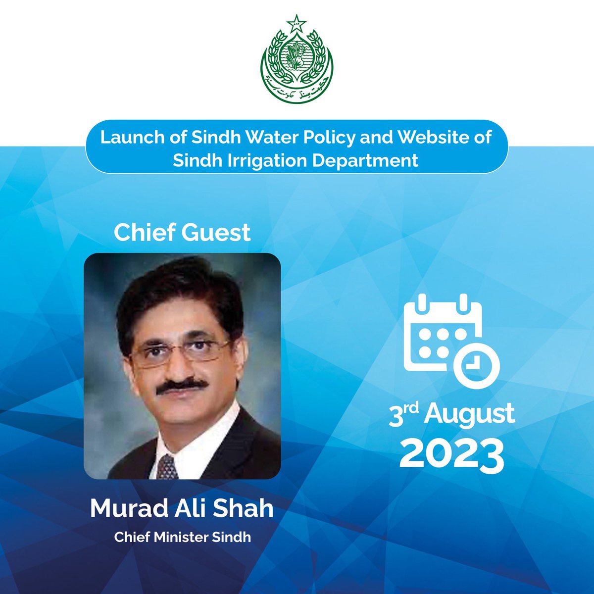 📣 Today: Join us as CM Sindh, <a href="/MuradAliShahPPP/">Murad Ali Shah</a>  (<a href="/SindhCMHouse/">Sindh Chief Minister House</a> ) unveils the much-anticipated #SindhWaterPolicy - a game-changer in sustainable water management 🌊 &amp; launches the official website of #SindhIrrigationDepartment. Let's build a water-secure future together! 💧