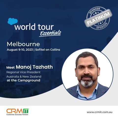crmitsolutions's tweet image. Meet Manoj Tazhath Regional VP – ANZ and the rest of the CRMIT team at the Campground, Salesforce World Tour Essentials, Melbourne to explore how you can adopt cutting-edge CRM solutions and empower your business.

#CRMITSolutions #SalesforceWorldTourEssentials