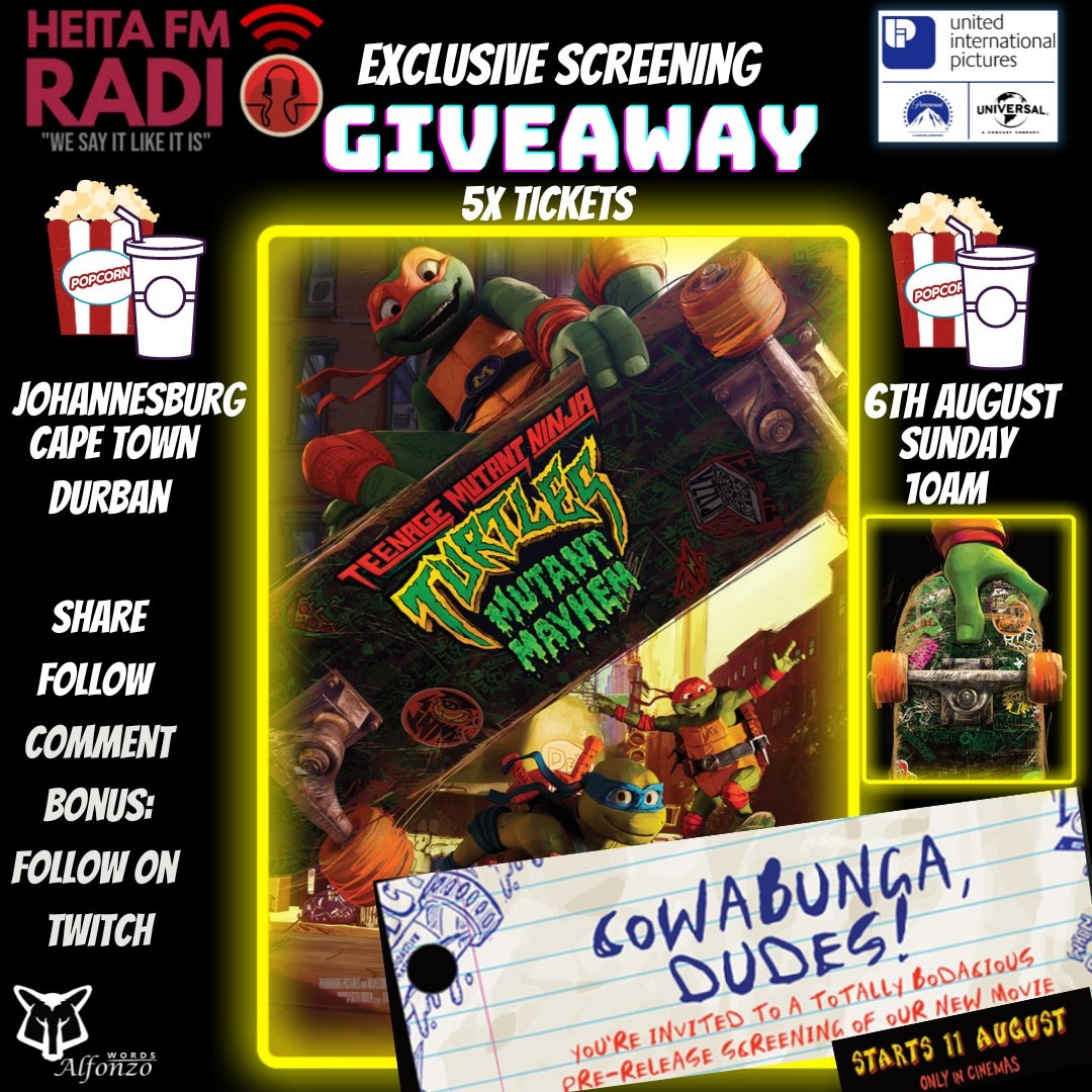 Alfonzowords2's tweet photo. 𝗚𝗜𝗩𝗘𝗔𝗪𝗔𝗬 | Teenage Mutant Ninja Turtles: Mutant Mayhem
🍿WIN 5x Tickets to an Exclusive* Screening of TMNT #MutantMayhem    Movie!

📍JHB I CPT I DBN🇿🇦

𝗛𝗢𝗪 𝗧𝗢 𝗘𝗡𝗧𝗘𝗥:

❤️ RT
❤️ Follow @GiveawayGoat &amp; me
💙 Tag @ + Comment Area
#TMNTMovie https://t.co/69XICqQ7iB