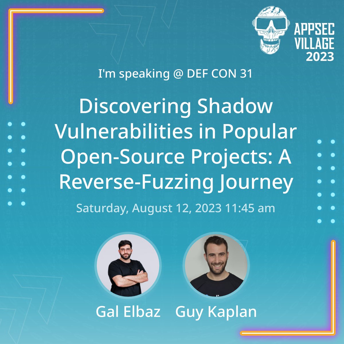 We are lucky to have <a href="/GalElbaz1/">Gal Elbaz</a> and <a href="/gkpln3/">Guy Kaplan</a> join us at <a href="/defcon/">DEF CON</a> to share their insights into shadow vulnerabilities in popular open source projects  - who's especially excited about this one? 🤚 

#appsec #applicationsecurity #dc31 #defcon #defcon31