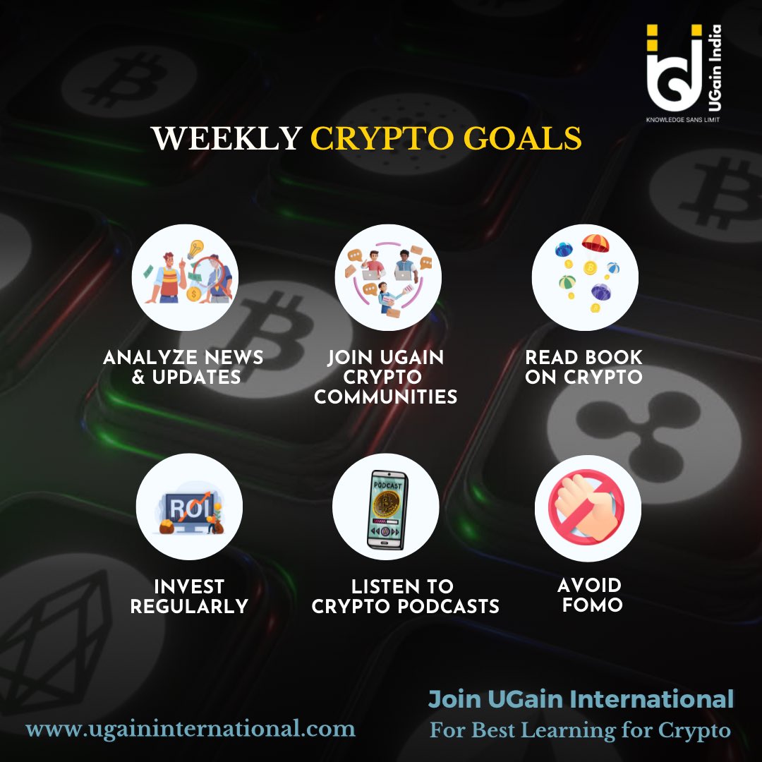 ugainindia's tweet photo. 🚀🔥 WEEKLY CRYPTO GOALS 🔥🚀
📰🔍 ANALYZE NEWS &amp; UPDATES 📰🔍
💬🤝 JOIN UGAIN CRYPTO COMMUNITIES 💬🤝
📚🪙 READ BOOK ON CRYPTO 📚🪙
💸💰 INVEST REGULARLY 💸💰
🎧🎙️ LISTEN TO CRYPTO PODCASTS 🎧🎙️
🚫🙅 AVOID FOMO 🚫🙅

#Ugain #GainBOT #CryptoGoals #UGainCrypto #CryptoCommunity https://t.co/igtsQxhKeN