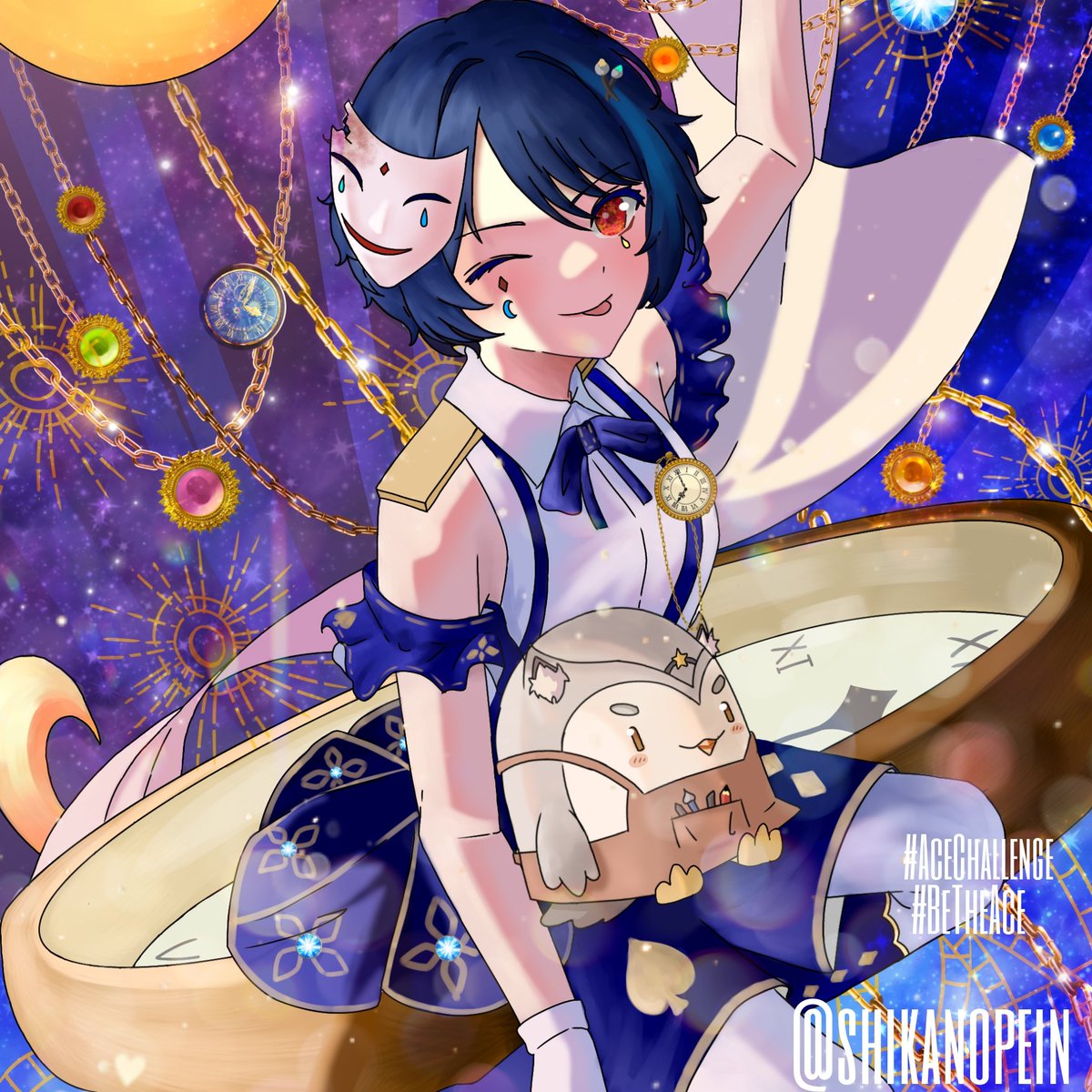 shikanopein's tweet photo. ¢нαℓℓєηgє 1 ✨
Ace (OC) 🎭 &amp; @AtristeCafe's mascot 

kebetulan nama OC ku Ace hehehehe
#AceChallenge #BeTheAce https://t.co/KXSmfUViK5