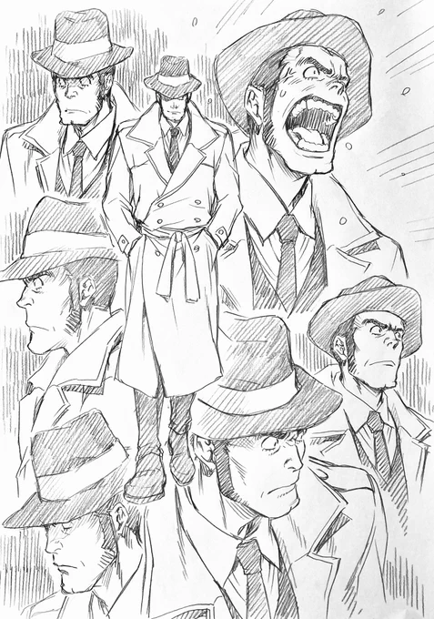 ラフ描き、L3、銭形警部  尻アゴ難しいな…
