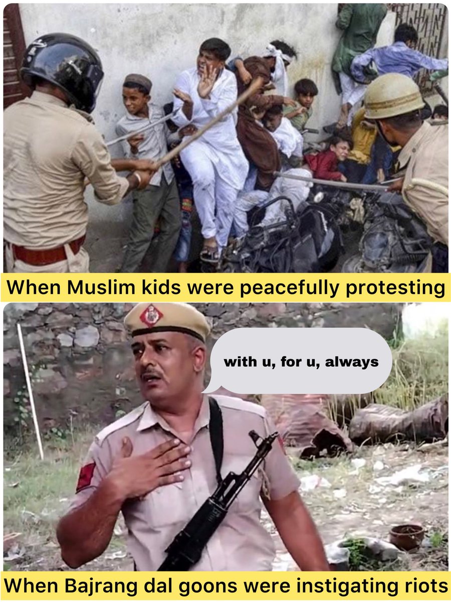yippeekiyay_dk's tweet photo. Two shades of “Brave” Indian police https://t.co/dGtnmu8Q0o