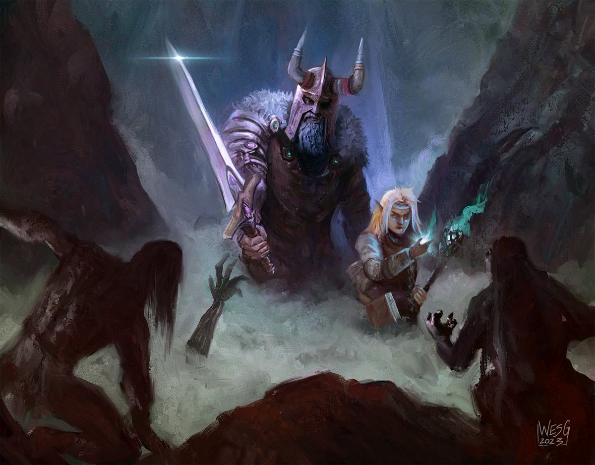 "Into the Dungeon"

I'm VERY excited about the release of Baldur's Gate 3, so I wanted to do a "Black Isle Studios" inspired piece as a tribute to the greats like Justin Sweet and Vance Kovacs