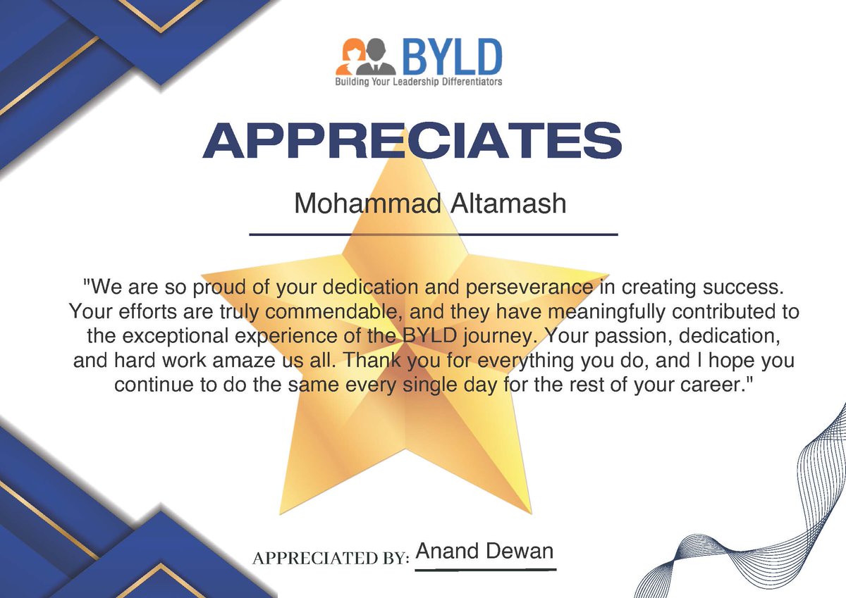 BYLD Group expresses its best wishes and appreciation to Mohammad Altamash for his immense hard work and dedication that has raised the bar of exceptional performance. 

#BYLD #byldgroup #employeeappreciation #employeeappreciationday #proudofourpeople #proudatwork2023