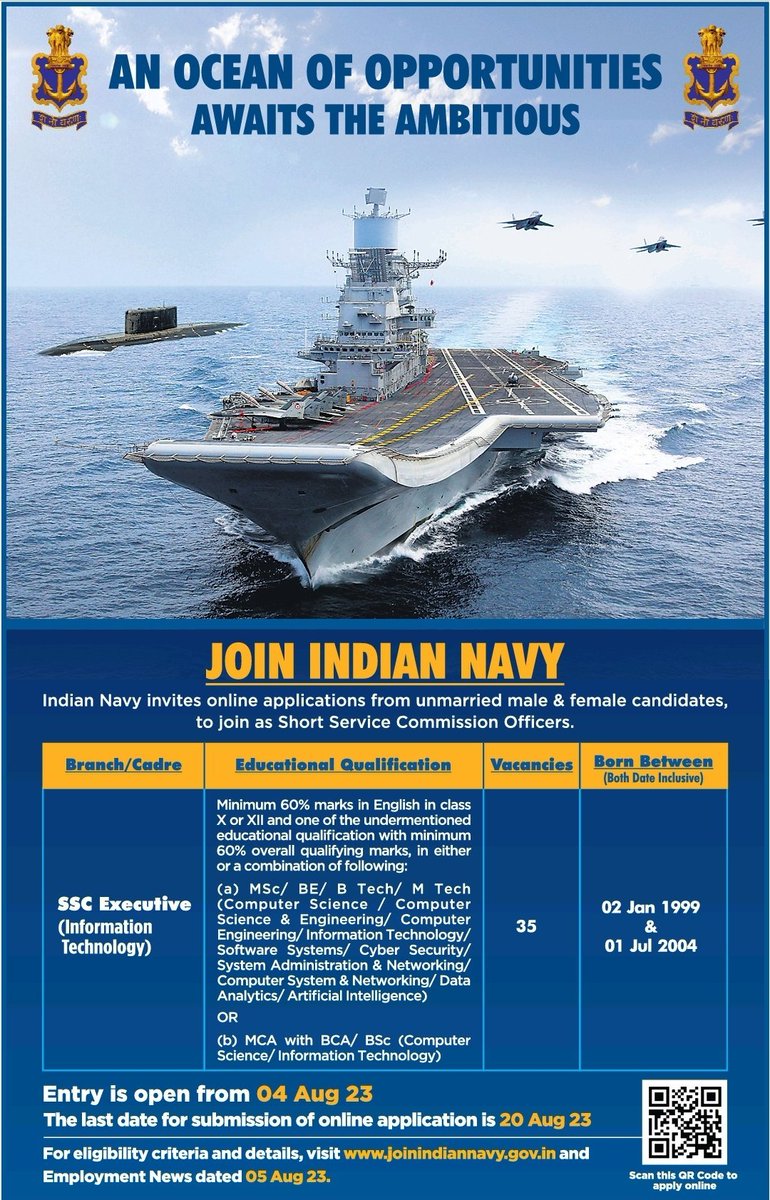 thegoanonline's tweet photo. Spl Naval Orientation Course commencing Jan 2024 at 
@IN_NavalAcademy Unmarried men &amp; unmarried women candidates can apply Online - #04Aug 23
Last date for submission #20Aug 23
https://t.co/cVHP2jwodY
@IN_GNA https://t.co/jcKiG7t3Zt