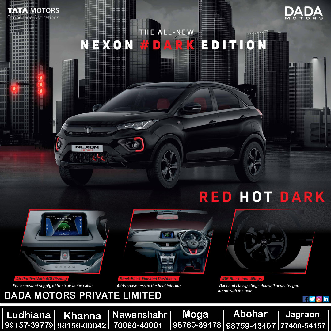 NEXON #DARK EDITION
RED HOT DARK

✅ Air Purifier with AQI Display
✅ Steel-Black Finished Dashboard
✅ R16 Blackstone Alloys

For More Info: 99157-39779

#TataMotorsPassengerVehicles #Nexon #NexLevel #TataNexon #DARK #Dadamotors #tatacars #cars #Instacars #Nexonlovers #suv