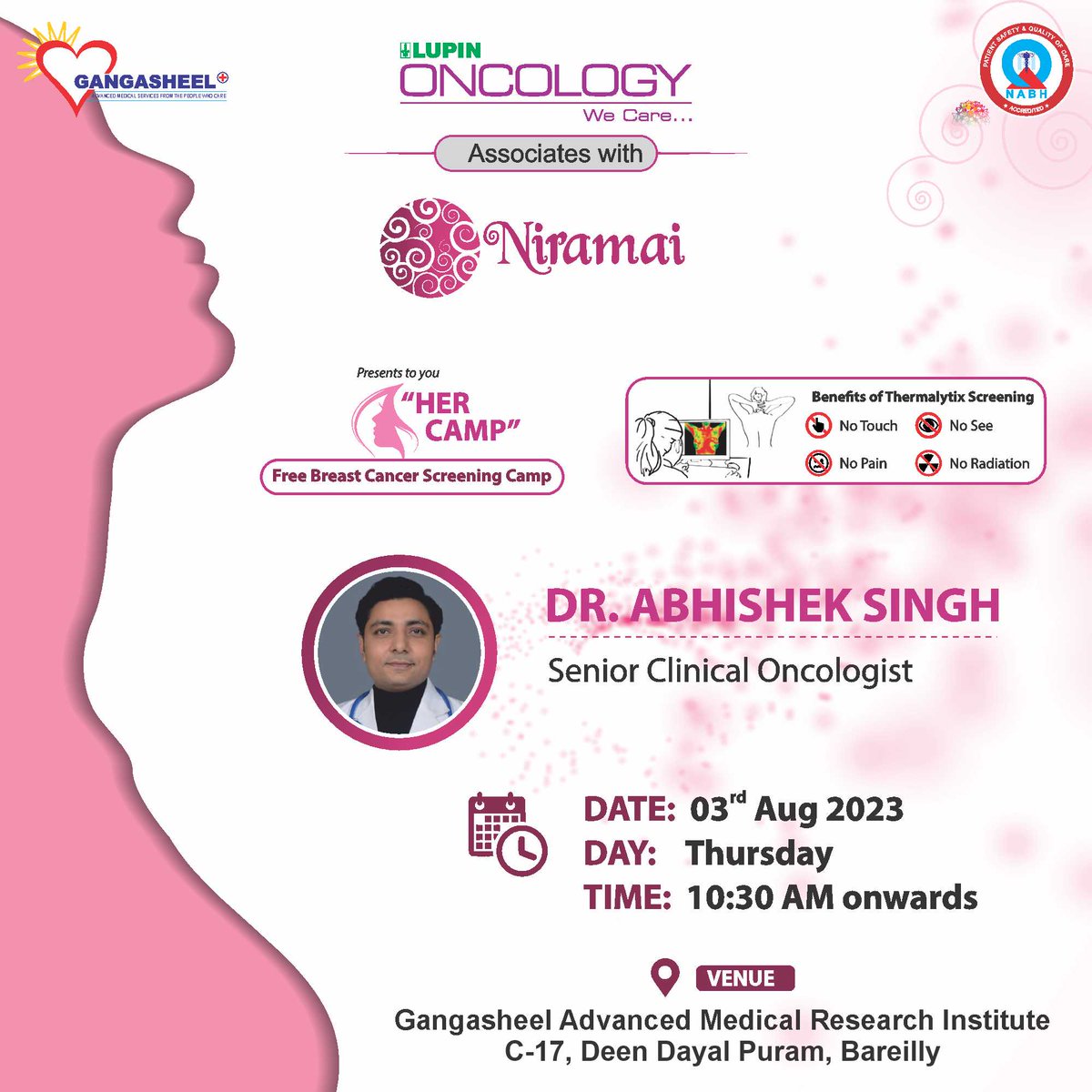 An initiative for #Her by the department of Oncology at Gangasheel Hospital, Bareilly.
Get your free Breast Cancer Screening done today, and Consult Senior Clinical Oncologist Dr. Abhishek Singh.
#hercamp
#gangasheel #breastcancerscreening #femalehealthcare #oncologist