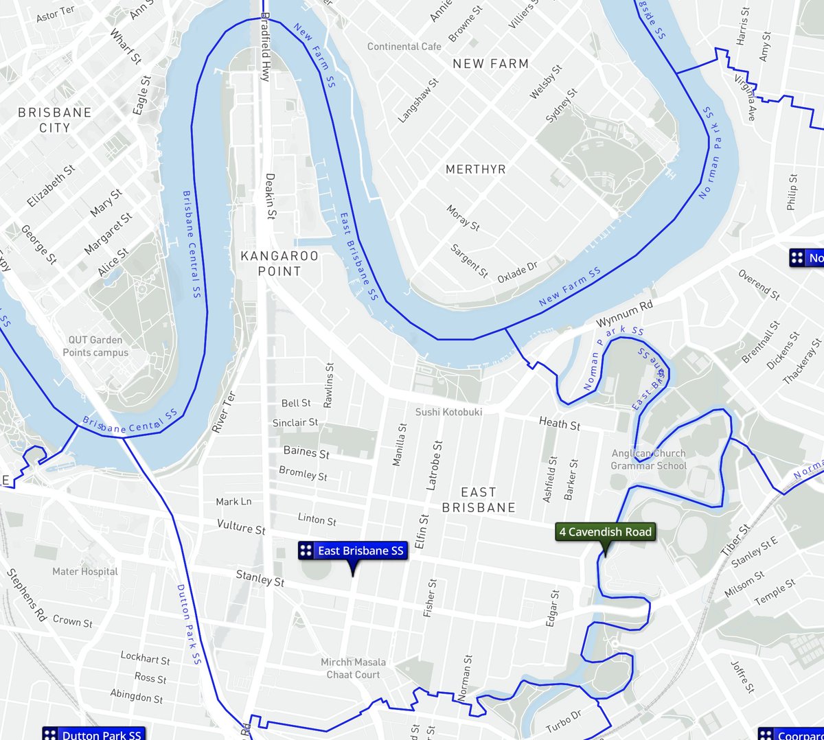 If Labor gets its way &amp; demolishes East Brisbane State School for the $2.7bn Gabba demolition there will be no public school in the entire existing school catchment. The green marker is where they propose to "move" the school. It means 2 entire suburbs won't have a school.