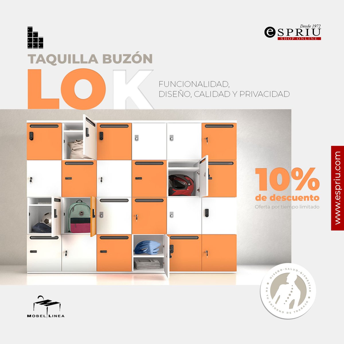 Espriumobiliar1's tweet photo. Con la #taquilla con buzón LOK de #Mobellinea disfrutarás de:
- Funcionalidad
- Diseño
- Calidad en el trabajo
- Privacidad
👉 Aprovecha nuestra oferta y llévatela con un 10% de #descuento🤩
#felizjueves #taquillas #taquillasvestuario #enviogratis
https://t.co/pR1tIddPcz https://t.co/0x5w4IY868