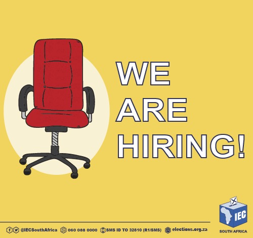#WeAreHiring 

Electoral Administrator – National Office (Centurion)

Closing date Tuesday, 15 August 2023

For more information, please visit our website elections.org.za/pw/About-Us/Br…