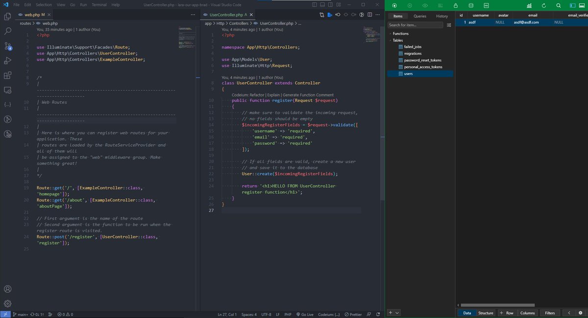 leocsdev's tweet image. #100DaysOfCode
#Day4 Learned about the blade layout component, connect the app to db, migration, @csrf basics, and data validation.