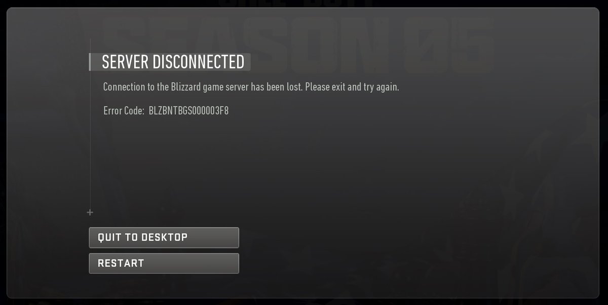 MochaJoe12's tweet photo. @ATVIAssist Server Disconnected error happening on PC: BLZBNTBGS000003F8
#serverdisconnected
#error
#ModernWarfare2
#dmz
#Warzone https://t.co/DmN6WkgKS6