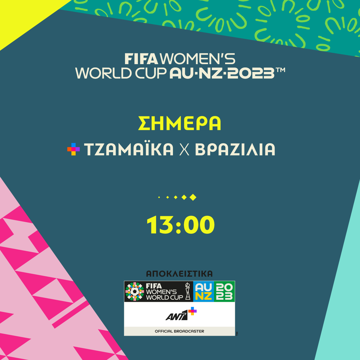 FIFAWWCGR's tweet photo. Το πρόγραμμα της ημέρας!⚽️

#FIFAWomensWorldCupGR #FIFAWomensWorldCup #BeyondGreatness #staytuned #ant1plus https://t.co/O47YN4u5sp