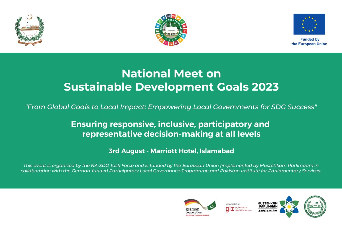🔔#HappeningNow 👉:  National Meet on Sustainable Development Goals 2023 in Islamabad, Pakistan!  Let's empower local 🇵🇰 governments for SDG success & work towards a more inclusive and sustainable future.
🌍#SDGs #SDG2030 #LocalGovernments  #MustehkamParlimaan