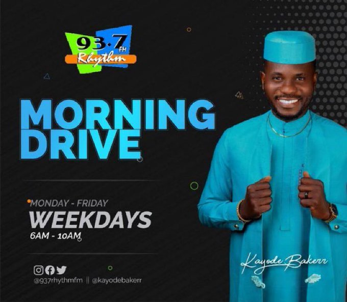 937RhythmFm's tweet photo. #TheMorningDriveShow with
@KayodeBakerr is on and ready to keep you active. Tune in to get all the juicy news stories from entertainment, Sports, Politics and many more.
#thursdaymorningdrive #thursdayMotivation #TrafficJam #TrendingNow #music #radiotalk https://t.co/IwzQRRmi7H