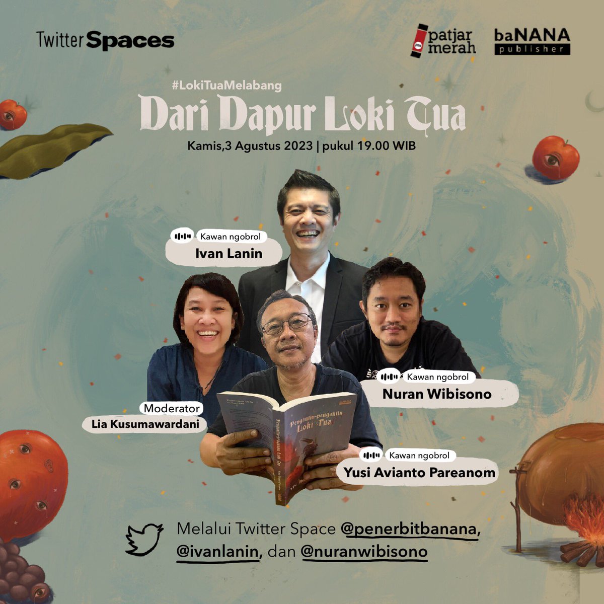 Nanti malam, Kawan! Pukul 19.00 WIB. Bersama <a href="/ivanlanin/">Ivan Lanin</a> <a href="/nuranwibisono/">Nuran Wibisono</a> dan <a href="/lianamaku/">lianamaku</a>. Yusi juga akan ikut nimbrung di sini…