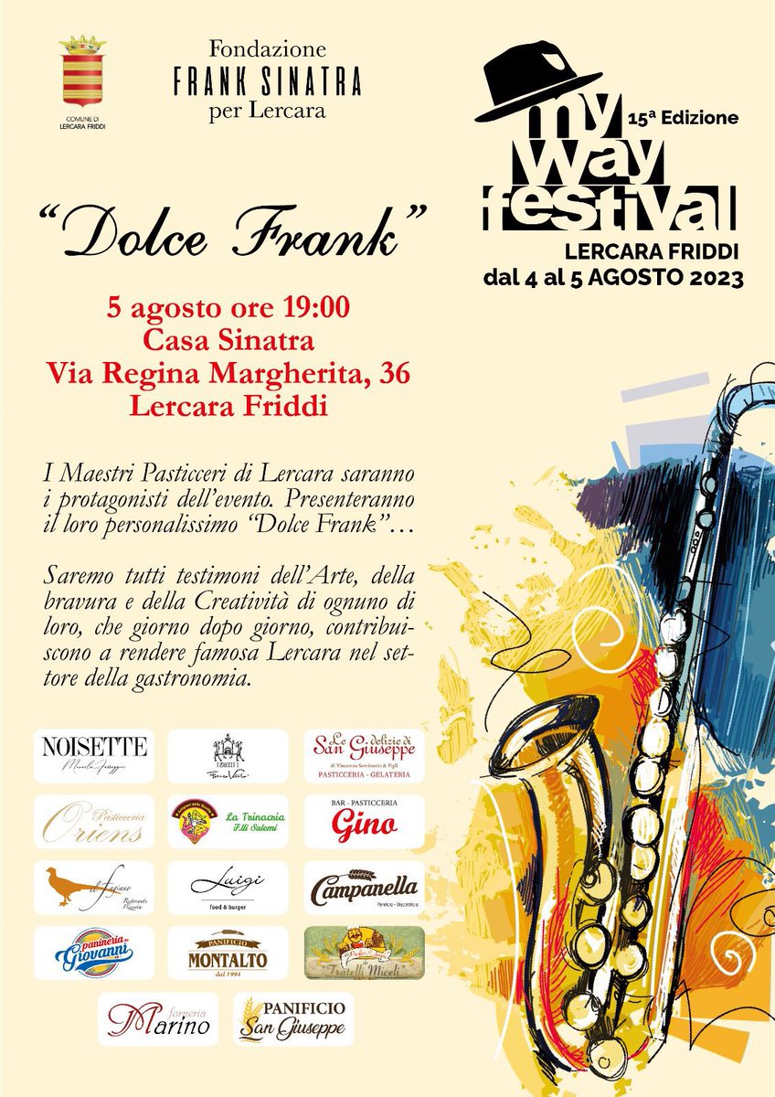 FSperLercara's tweet photo. We will be present at the fourteenth edition of My Way Festival through a mouth-watering cultural event… we are waiting for you!
@franksinatra 
@NancySinatra 
#myway https://t.co/iaZcwsqvXm