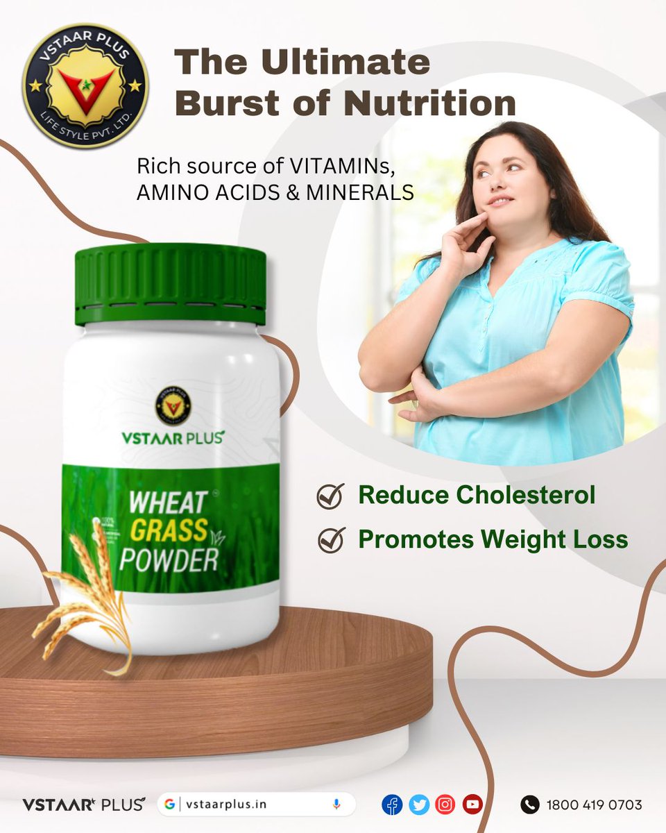 Vstaarplus_'s tweet photo. Wheat Grass Powder from Vstaar Plus
The Ultimate Burst of Nutrition 
Righ source of VITAMINs, AMINO ACIDS &amp; MINERALS
Reduce Cholesterol
Promotes Weight Loss
#vitamins #weightlosspowder #nutrition #wheatgrasspowder #vstaarplus #ayurveda #wellness #ayurvedicjuice #ayurveddicsyrup https://t.co/g7xyeuRWcd