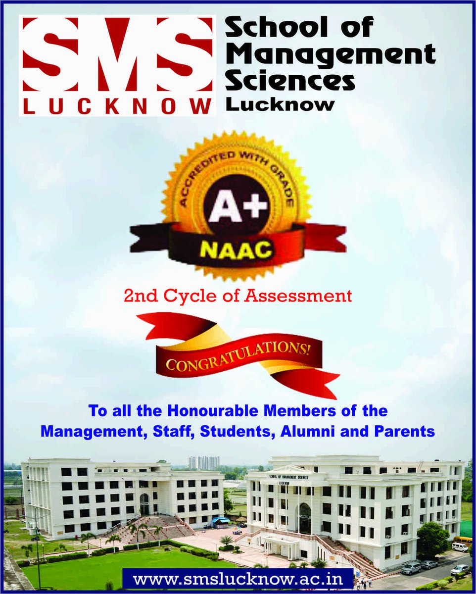 smslucknow.ac.in
We are proud to announce that SMS Lucknow, is #NAAC #Accredited with Grade A+. affirming the best quality of education.
#SMS #Lucknow #aktu #Congratulations #NAAC #Assessment #Accredited #Proud #ProudMoment #NAACAccredited #AccreditationCouncil