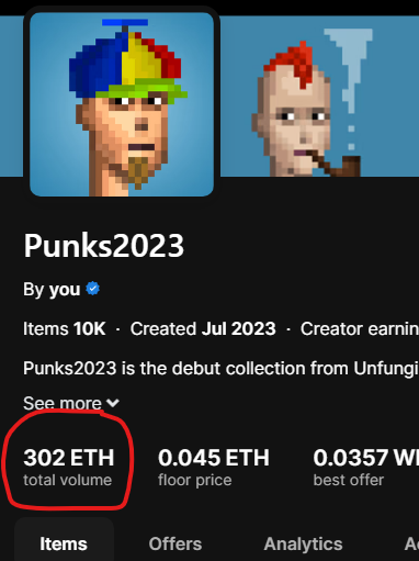 PunkverseWorld's tweet photo. 300 ETH @opensea volume!
After an astonishing 24 hours of over 66 ETH volume, we're trending #1 again.
People are starting to realise that #punks2023 isn't just a derivative. There are plans. Phase 2 is almost release ready, and we're going nowhere. https://t.co/zQ5kvUof39