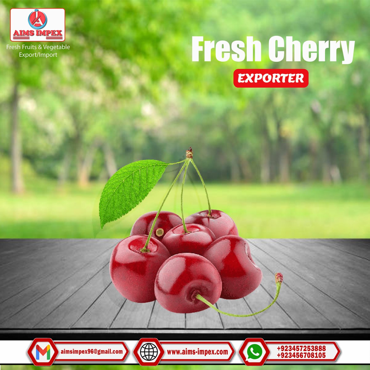 AimsImpex's tweet photo. Get your Fresh Cherry products successfully exported through the AIMS IMPEX (PVT) LTD.
https://t.co/oHJcSYwT99
#aimsimpex #aimsimpexgroup #pakitanexporter #fruitsexporter #vegetableexporter #exporterfrompakistan #freshfruit #freshvegetable #optatoes #FreshCherry #cauliflower https://t.co/kcF8kr4w8L