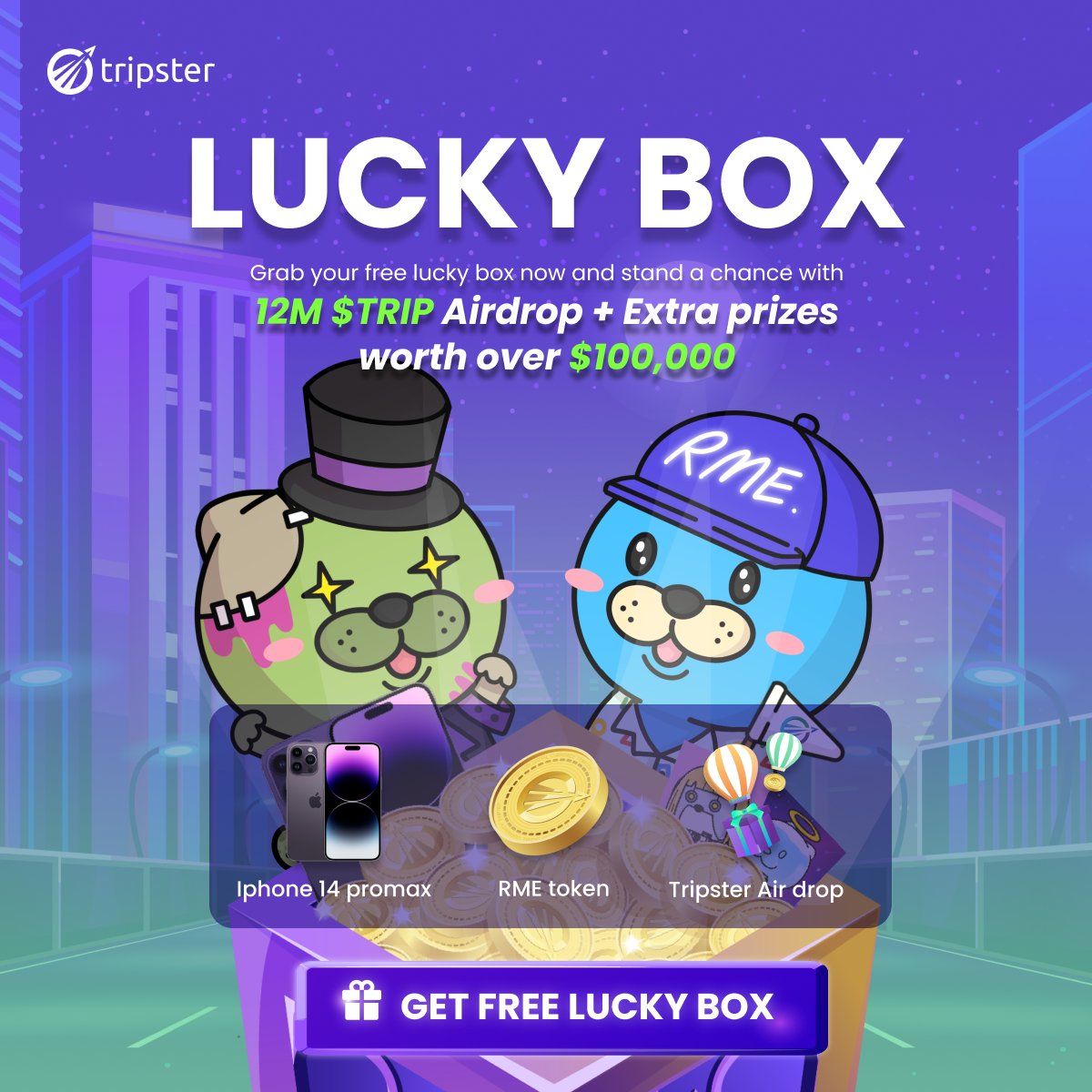 Tripster_live's tweet photo. 🎁 Join the grand event "Tripster Lucky Box" with fantastic prizes, including a $TRIP Airdrop of 12 million tokens and prizes worth over 100,000 USD, such as 1 ETH, iPhone 14 Pro Max, and $TRIP Airdrops throughout the campaign! 💰🎁

😍 Everyone can participate and have a chance to win 'for free' at no cost.

🎁 Get a FREE Lucky Box immediately when you join the fun now!
👉 Join Now > https://t.co/51g7KvUPDn

🧳 https://t.co/fLSY8jOdi3 is a platform that gathers travel reviews with over 50,000 articles from bloggers and influencers worldwide, attracting over 1 million visitors per month. 

🛫 @Tripster_live .live is a new style of travel platform, partnering up to organize special campaigns to promote a new form of travel where users can receive cashback or refunds from their own travels, whether it's booking accommodations, flights, activities, and more, with benefits from over 200 partners worldwide such as @agoda @bookingcom @KlookTravel @Trip  @amazon, making your travels even more rewarding and valuable.

🎊 The more you play, the more chances you have to win special prizes! 🤩

⏰ First round starts from August 3rd to August 16th, 2023.
--------------
📍 How to claim your free "Lucky Box" :

1⃣ Register on the website page https://t.co/RmvUyJqM5k and select the GIFT CODE QUEST.

2⃣ Use the Gift Code "KHGNI" to redeem your Lucky Box.

3⃣ Each Gift Code can be used only once.

4⃣ You can only claim the free "Lucky Box" privilege of 1 box by logging in for the first time.

5⃣ The activity period is from August 3rd to October 16th, 2023 (divided into 4 rounds).

6⃣ Terms and conditions are as determined by the company. You can read more details at https://t.co/51g7KvUPDn

#TripsterLuckyBox #Tripster #Airdrop