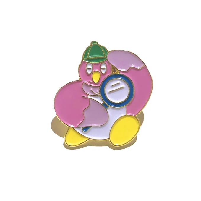 高橋由季さんイラストによる、モモイロインコが探偵に扮した『探偵インコPINS』