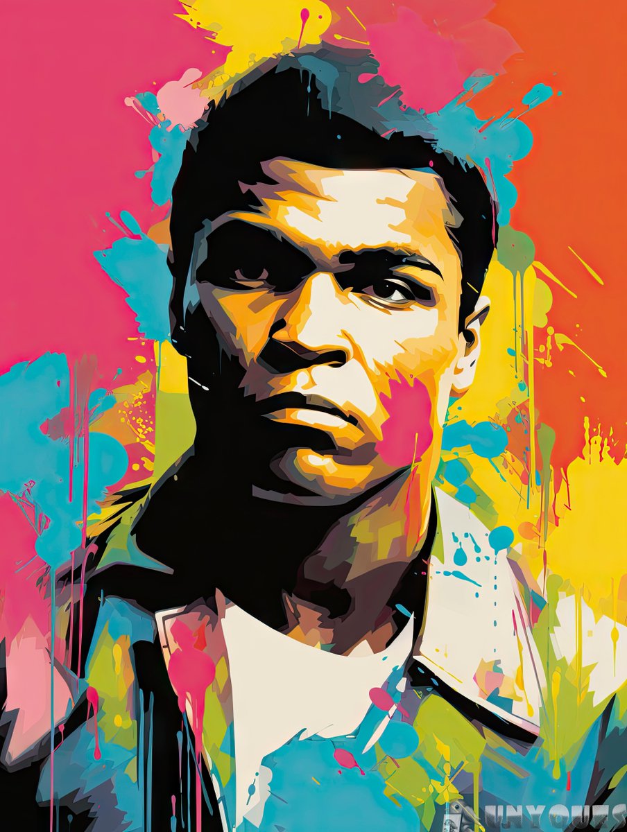 Unyquesart's tweet photo. 🎨Ali: Colorful Champion

A vivid painting of Muhammad Ali by Arthur Boswell, rendered in the style of Butcher Billy. This HD piece captures the essence of the boxing legend with rich colors and painted illustrations.
https://t.co/8jXGtQxvyS

#art https://t.co/N34uEBQlNa