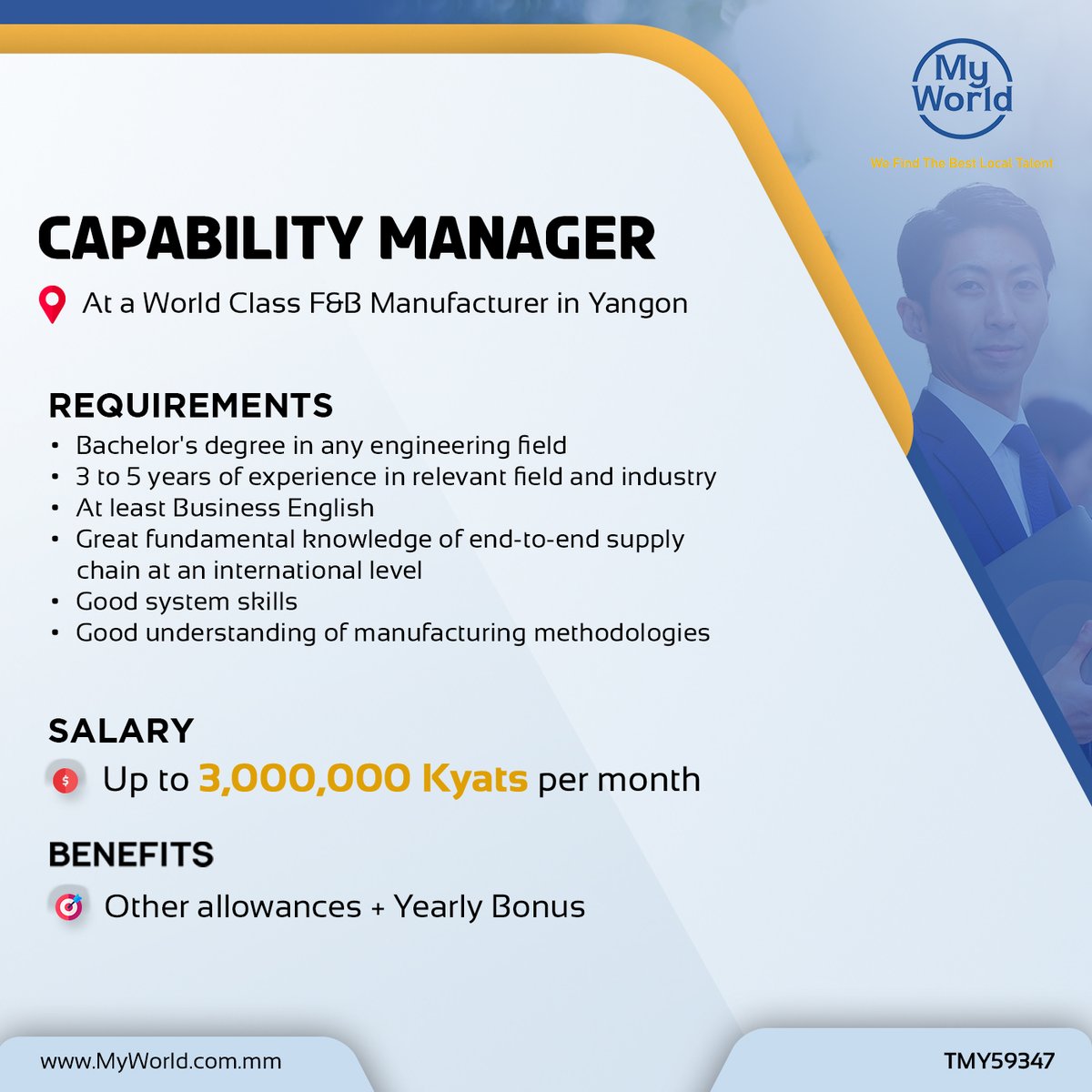 MyWorld_Myanmar's tweet image. Hiring in #Yangon

Position - ​​​​​​#CapabilityManager at a World Class F&amp;amp;B Manufacturer
Salary - 3,000,000 Kyats
#Job Link - tinyurl.com/4bu6t6z7
Email - support@myworld.com.mm

#vacancies #jobs #JobOpportunity