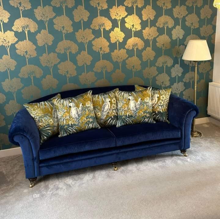 Gorgeous, Luxurious, Velvet, Stunning 

One of our bespoke sofas The Loxwood.

Upholstered in a gorgeous Omega Velvet by Linwood and the colour is called cobalt.
Scatters; fabric is by Wemyss from the Aves range called Jungle.

#Linwood Fabrics &amp; Wallpapers 
#Wemyss Fabrics