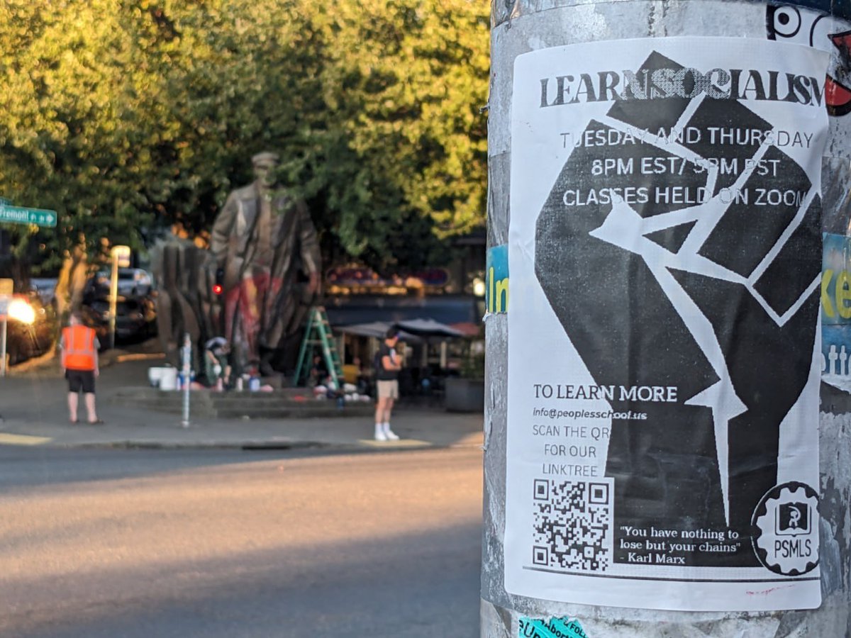 PeoplesSchoolUS's tweet photo. Here's a PSMLS sticker posted near the infamous Lenin statue in Seattle! Comrades there have been doing a fantastic job cleaning up Lenin as he has been vandalized by many forces recently! #Lenin #Seattle #LeninStatue #PSMLS #PCUSA

Post one near YOUR landmark and send your pics! https://t.co/NlVBbfX0tX
