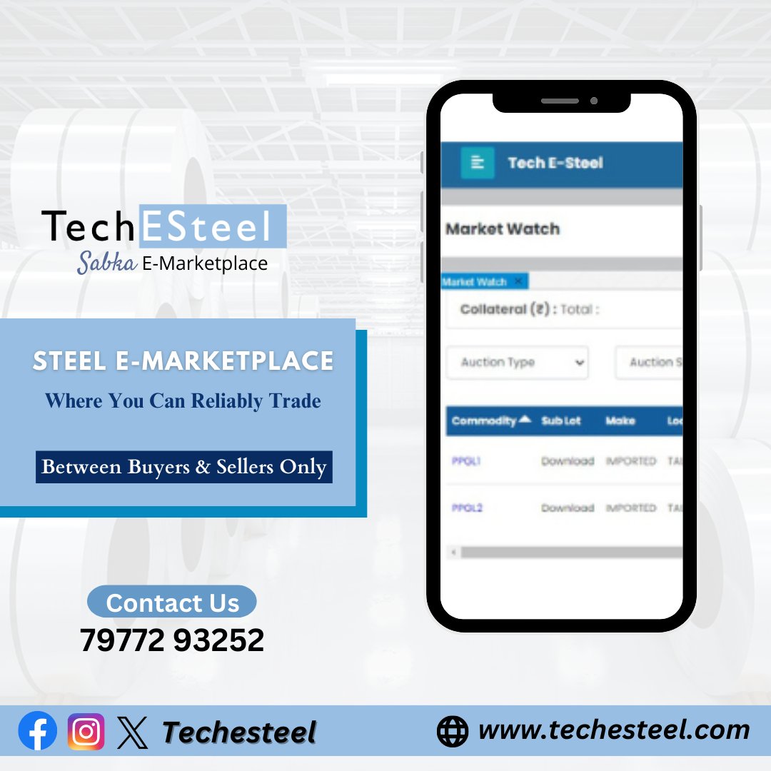 tech_esteel's tweet photo. Steel Deals, Smart Bidding: Embrace Innovation with Tech Esteel's Trading Hub!

Visit Our Website - https://t.co/SSULMsmZKe

#steel #auction #steelauction #auctions #steelisreal #marketplace #market #emarket #steelstructure https://t.co/A2gJSgmys1