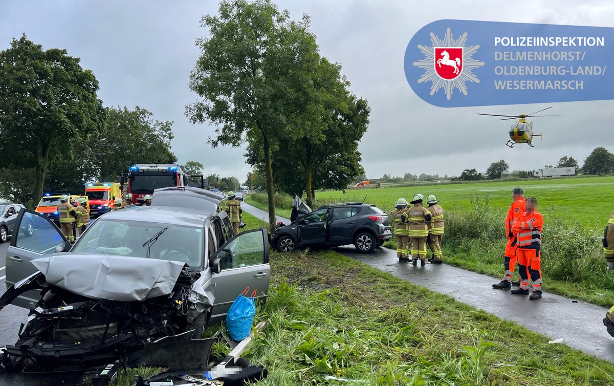 Polizei_DEL's tweet photo. Zwischenzeitlich ist ein zweiter Rettungshubschrauber an der Unfallstelle gelandet.
In Richtung #Nordenham ist die #B212 ab der Weserstraße gesperrt. In Richtung #Brake erfolgt die Ableitung an der Raiffeisenstraße.
*as https://t.co/RP95LVkPjp