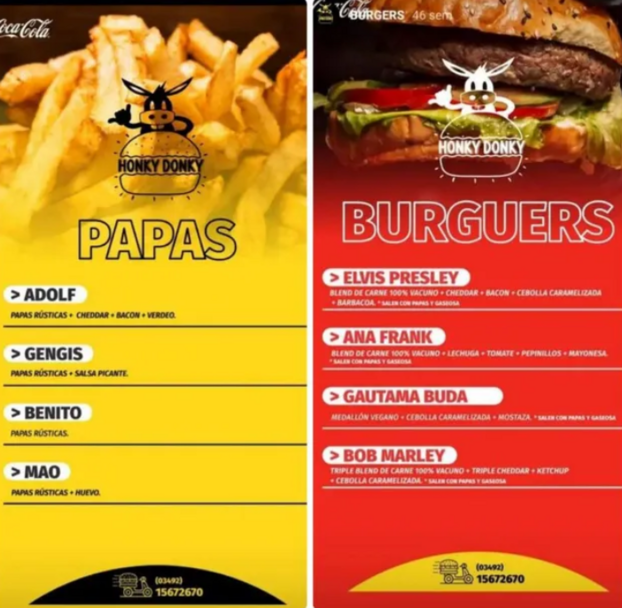 CerfiaFR's tweet photo. 🇦🇷🍔 FLASH | En #Argentine, un fast-food a fait polémique en appelant notamment certaines de ses frites "Adolf", "Benito" ou encore un de ses hamburgers "Anne Frank". https://t.co/FONSRGnMTV