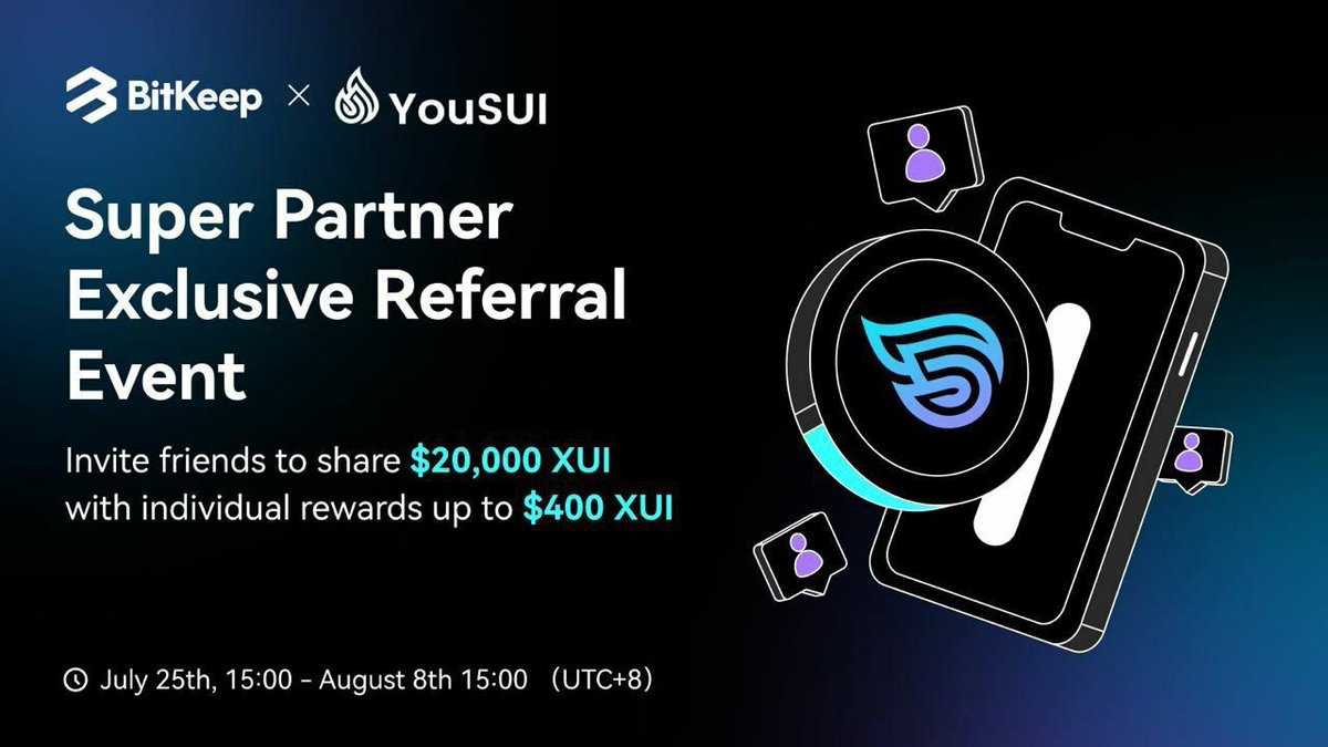 Astaroth_zzz's tweet photo. 🔥 BitKeep x YOUSUI Super Partner Exclusive Referral Event
💰 Invite friends to share $20,000 XUI with individual rewards up to $400 XUI
💰 Invited valid users can get $1～$10 $XUI airdrop randomly.

📱 Invitation Code: CTpedh

⏰ July 25th, 15:00 - August 8th, 15:00 (UTC+8) https://t.co/ITdC1RbJeD