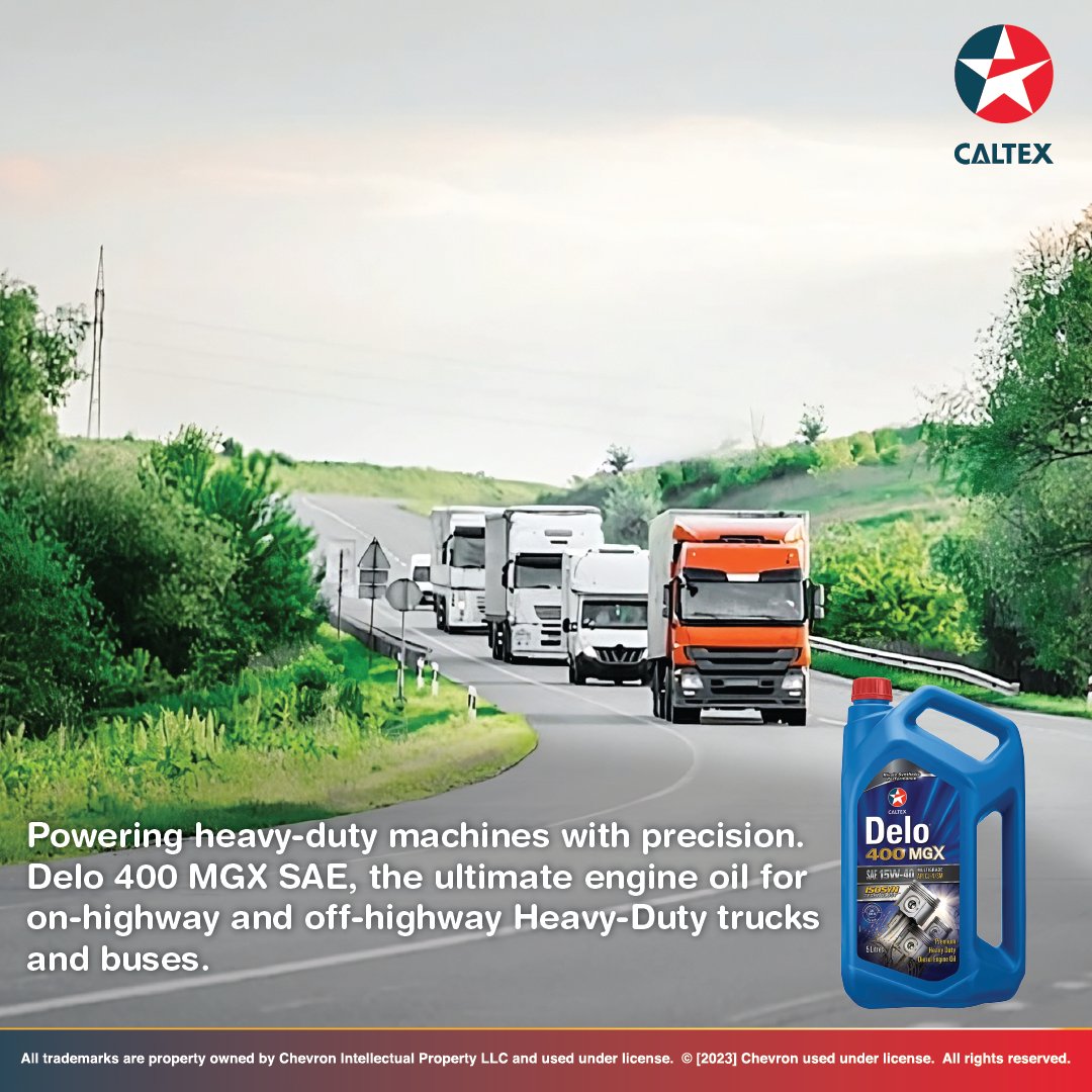 CaltexEA's tweet image. Delo 400 MGX SAE sets the standard for heavy-duty engine oils, providing superior performance and reliability to ensure the longevity and smooth operation of on-and off-highway Heavy-Duty trucks and buses.

#WeKeepTheWorldMoving #CaltexLubricants #EngineOil #CaltexHavoline