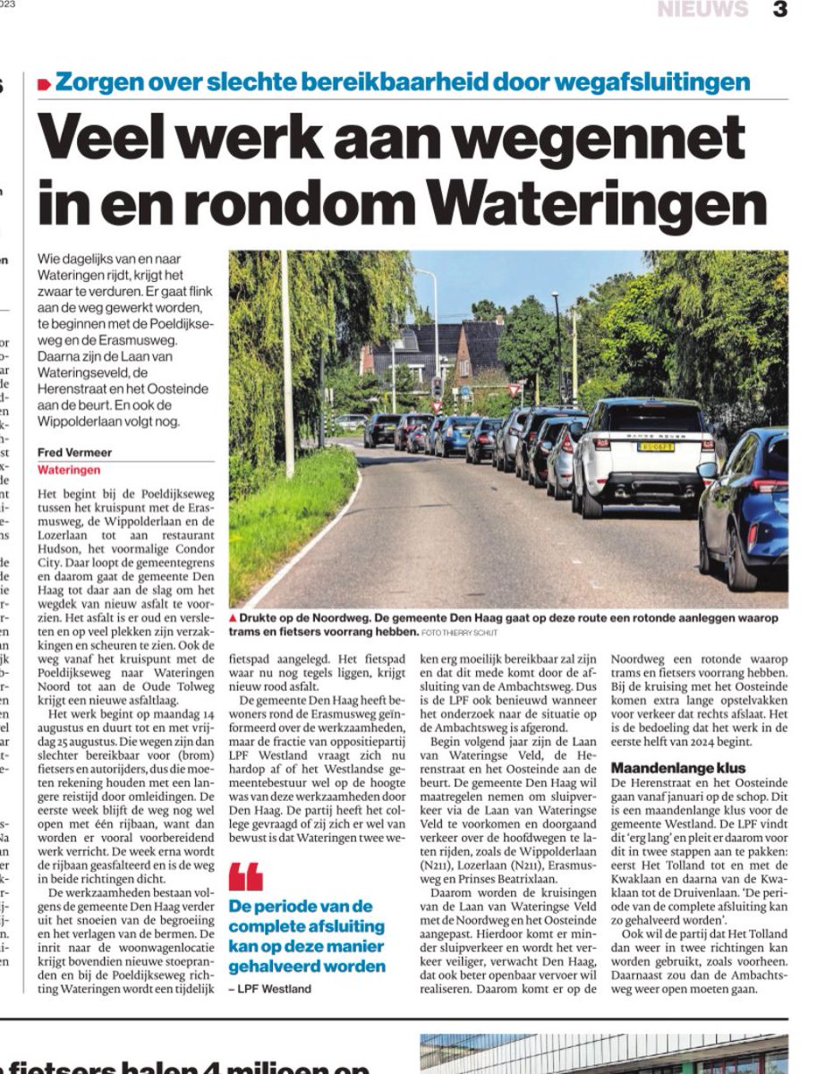 Lijkt erop dat teveel wegwerkzaamheden tegelijkertijd rond- en in Wateringen zijn gepland, waardoor de bereikbaarheid problemen gaat geven. Vandaar dat ons steunraadslid Jolanda Suijker en raadslid Trudy de Munck, hierover collegevragen hebben gesteld. #wldebat