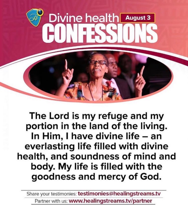 healingschool's tweet image. 𝐃𝐈𝐕𝐈𝐍𝐄 𝐇𝐄𝐀𝐋𝐓𝐇 𝐂𝐎𝐍𝐅𝐄𝐒𝐒𝐈𝐎𝐍𝐒: AUGUST 3 2023.🎊🔥

watch Healing Streams TV for Faith's Proclamations @ healingstreams.tv

Follow this page for more inspiring content, testimonies and program updates!

#healingeverywhere
#healingstreamsTV…