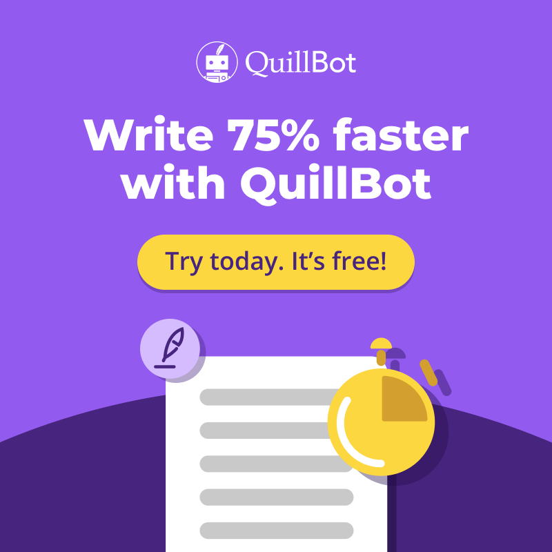 TheQuillBot's tweet photo. Unleash your writing potential with the power of QuillBot! Revolutionize your writing process and work 75% faster with this free writing assistant. Say goodbye to time-consuming revisions and hello to painless writing. Boost your productivity with QuillBot today. It's free.