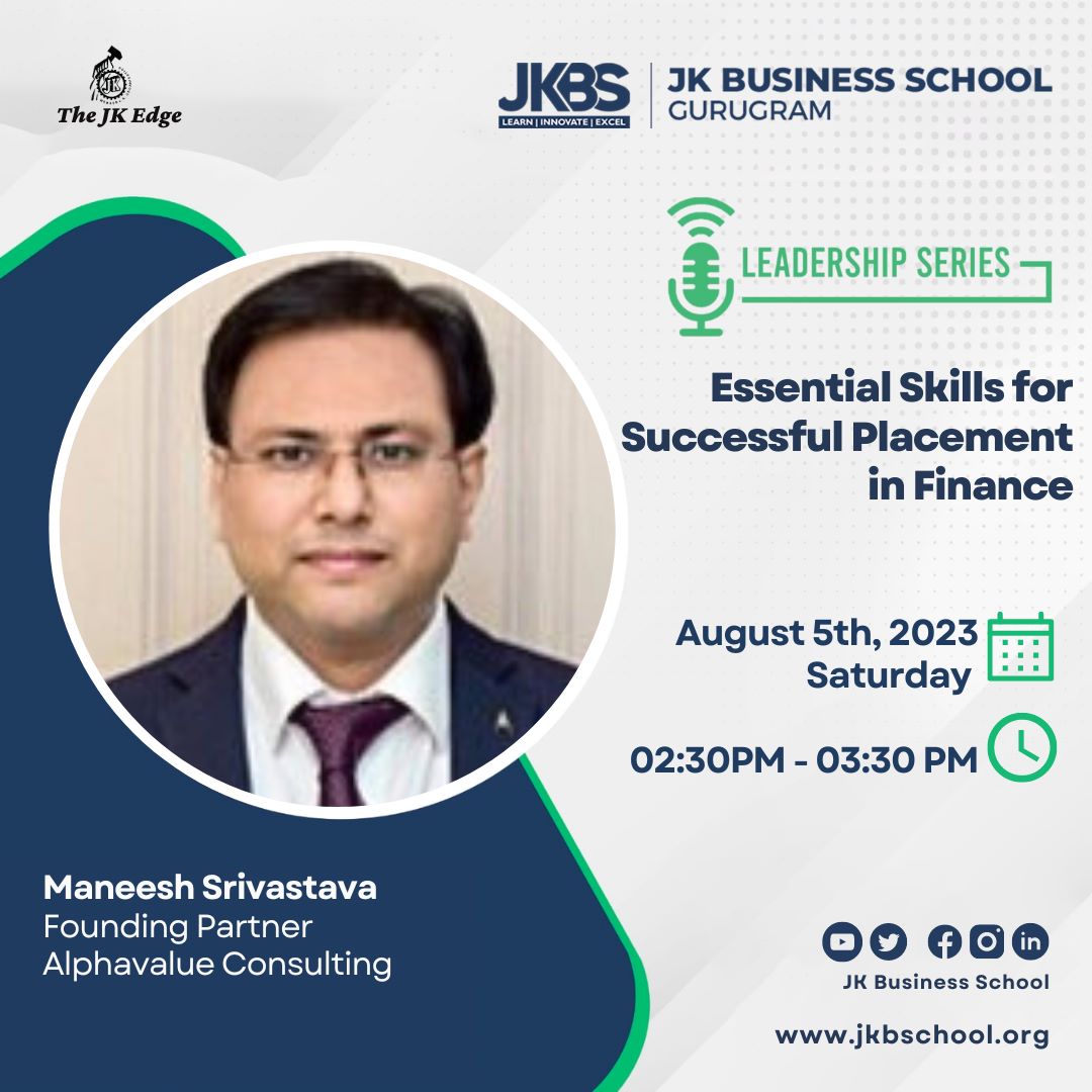 🎯 Join us for an exclusive Leadership Series on Aug 5, 2:30 PM - 3:30 PM with Maneesh Srivastava, Founding Partner of Alphavalue Consulting. Learn essential finance placement skills from a seasoned pro! 📊🚀 #LeadershipSeries #FinancePlacement #CareerSkills