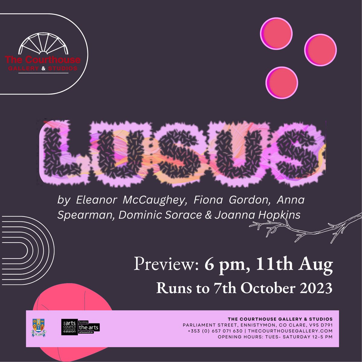 Join us at 6 pm on Friday the 11th of August for the preview of Lusus by Eleanor McCaughey, Fiona Gordon, Anna Spearman, Dominic Sorace, and Joanna Hopkins. 

All welcome. Free admission.