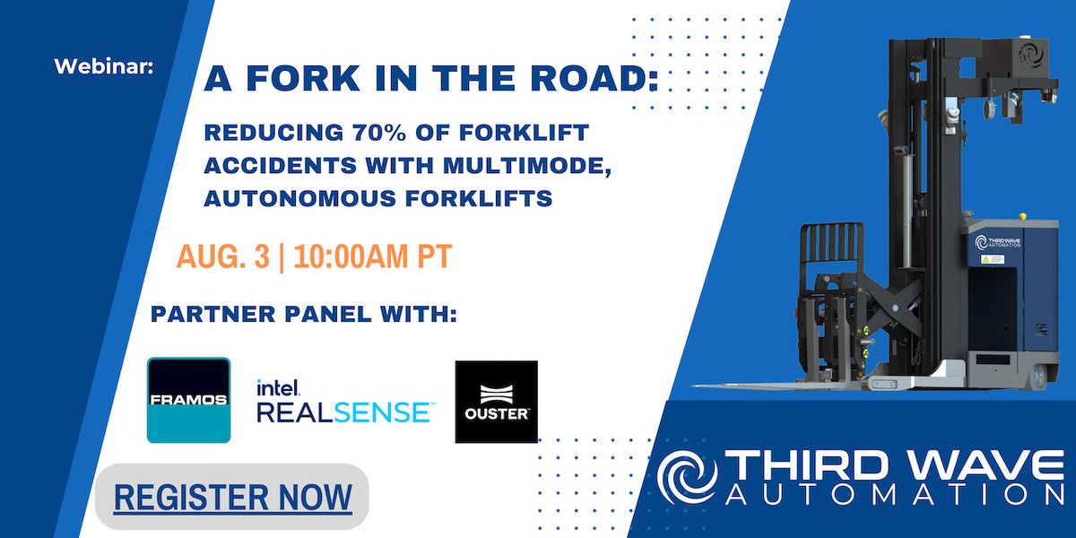 ThirdWaveAi's tweet photo. Join us for today’s live webinar as we discuss how multimode forklifts put your forklift operators first.  #roboticforklifts #safety #webinar #multimode #autonomousforklifts https://t.co/DE8Pj3mQkF https://t.co/ICfGUSpBAE
