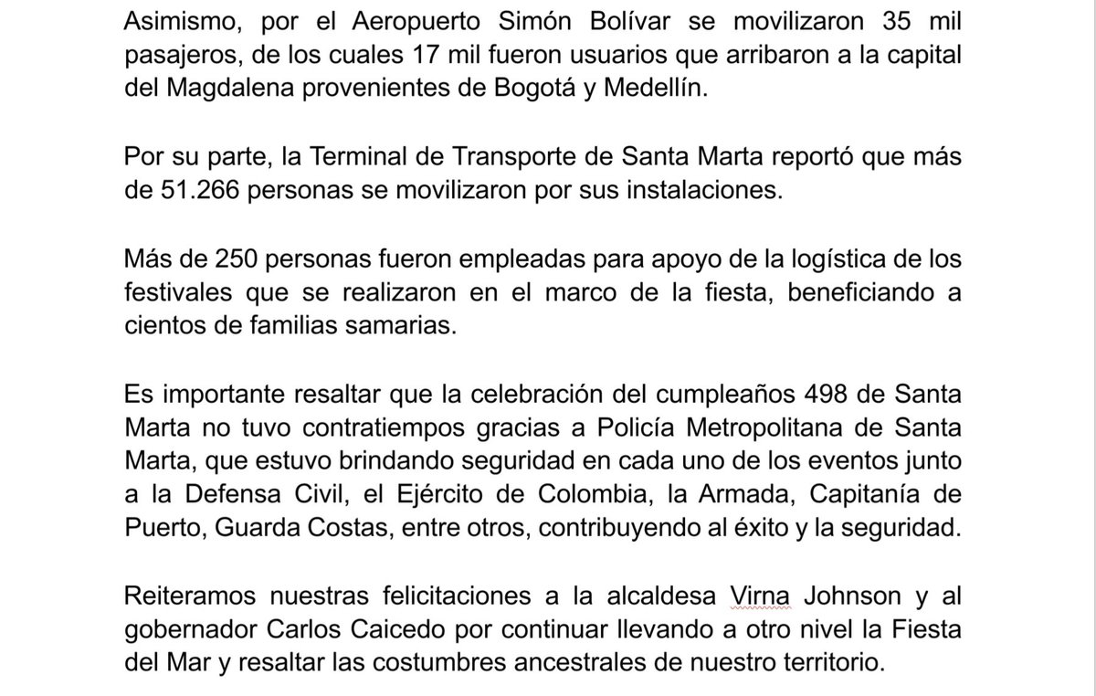 ProRodadero's tweet image. Santa Marta y las Fiestas del Mar
#Felicitaciones  @VirnaJohnson @carlosecaicedo @SantaMartaDTCH
@MagdalenaGober 
El beneficio a la ciudad es enorme!!
@HotelesenSmr @CentroHSM @Promagdalena1