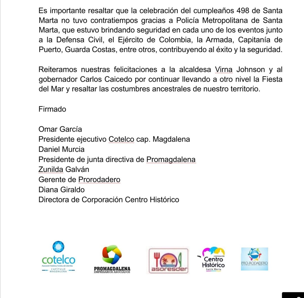 ProRodadero's tweet image. Santa Marta y las Fiestas del Mar
#Felicitaciones  @VirnaJohnson @carlosecaicedo @SantaMartaDTCH
@MagdalenaGober 
El beneficio a la ciudad es enorme!!
@HotelesenSmr @CentroHSM @Promagdalena1